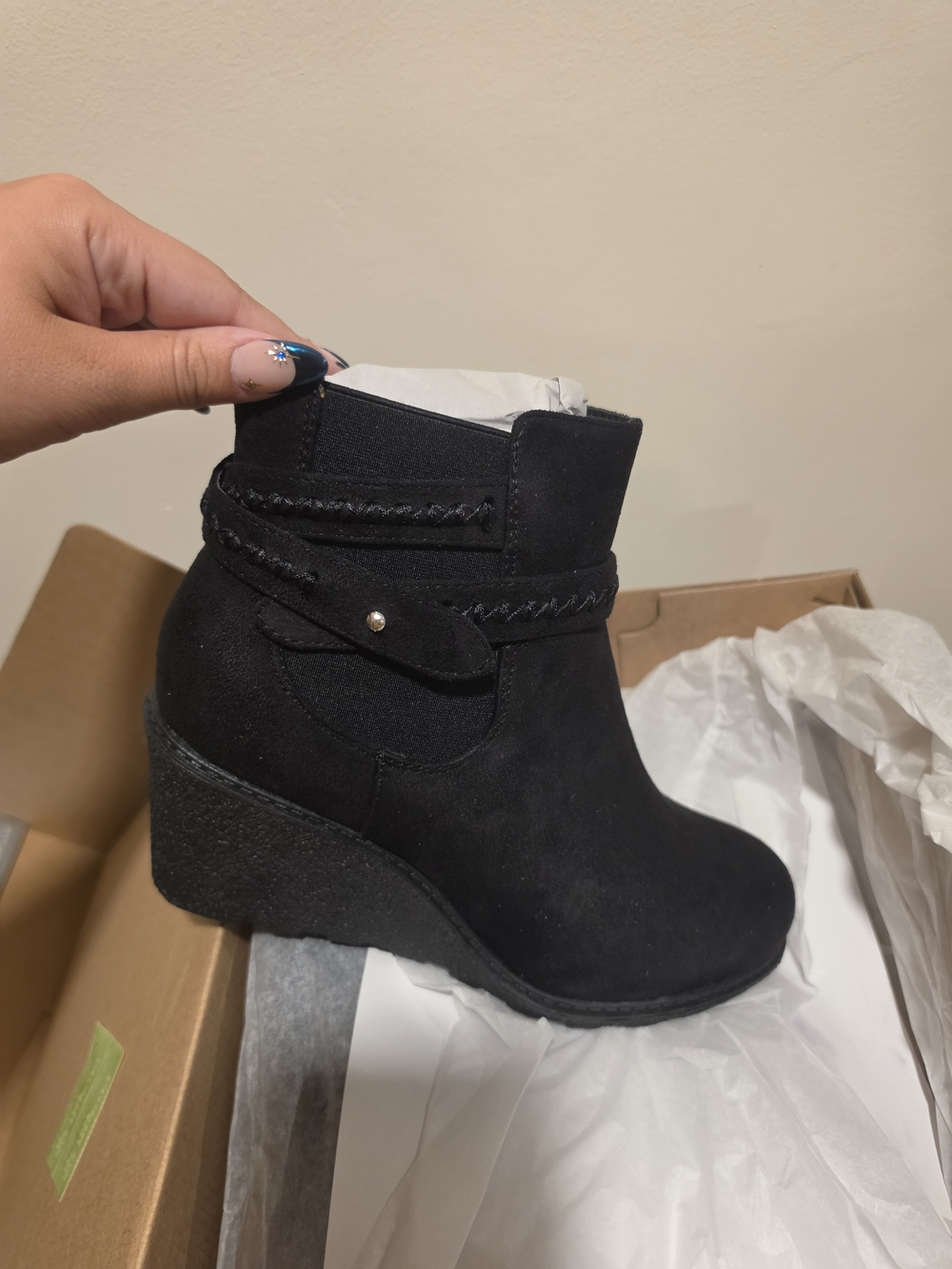 Cloudwakers Women's Black Suede Wedge Ankle Boots